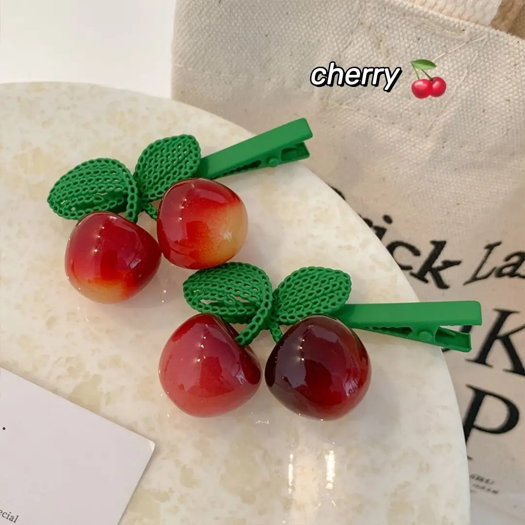 

Cute Cherry Hair Clip Metal Resin Hairpin Hairgrips Small Barrettes Sweet Fairy Hair Accessories Women Korean Kawaii Headwear