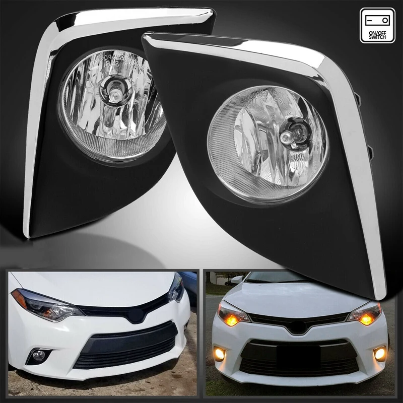 

Car Front Bumper Clear Driving Fog Lights Lamps+Wirings+Silver Bezel for 2014-2017 Toyota Corolla Accessories