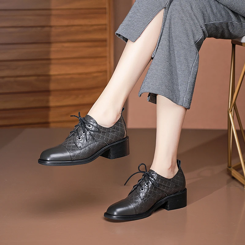 

GD-time весенние женские броги с принтом, лакированная кожа, квадратные, высокие, блестящие, черные, на шнуровке, Дерби, женская повседневная об...