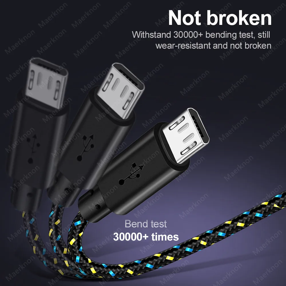 Нейлоновый Плетеный Micro USB-кабель 1 м/2 м/3 м для синхронизации данных цветной