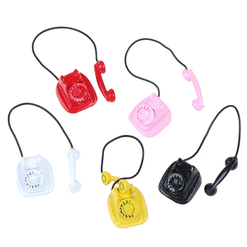 

New Arrival 1:12 Dollhouse Miniature Old Fashioned Vintage Phone Telephone 5 Colors