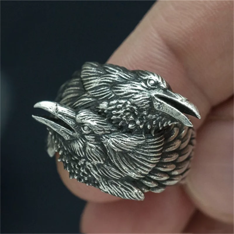 

Viking Men Two Entwined Ravens Ring Norse Mythology Silver Color Odin Crow Stainless Steel Rings Nordic Amulet Jewelry wholesale