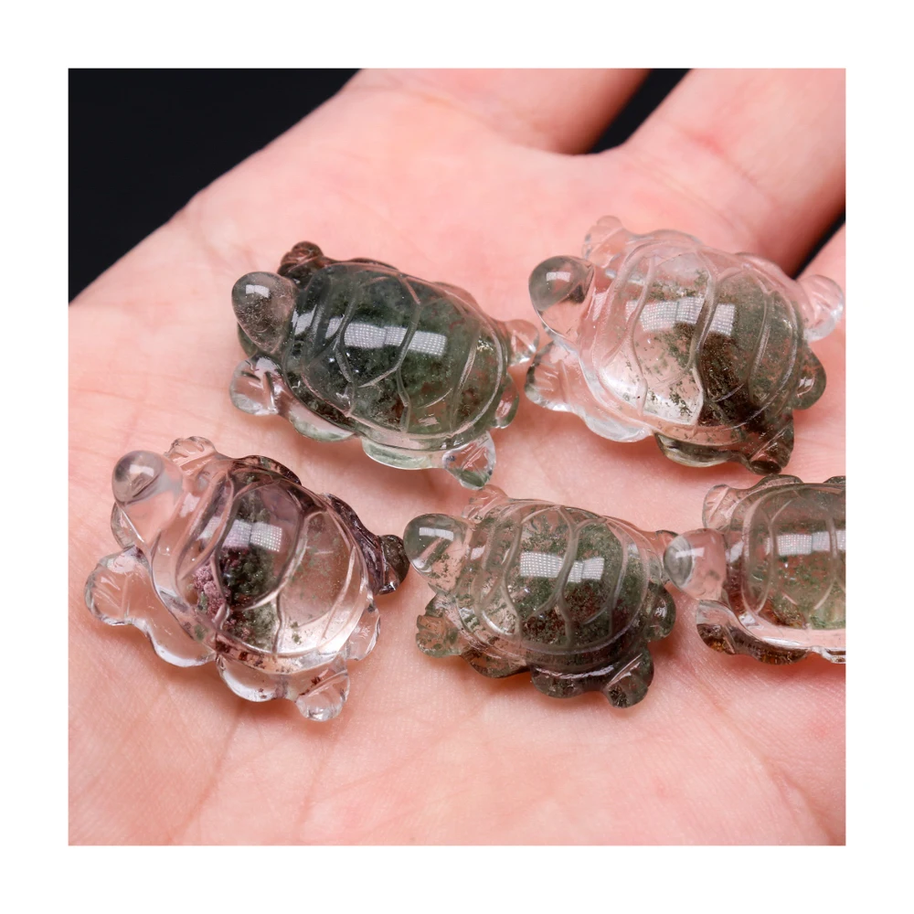 

1pc Natural Ghost Phantom Crystal Carving Turtle Bedroom Office Home Decoration Ornamental Stone Gemstone Aquarium decoration