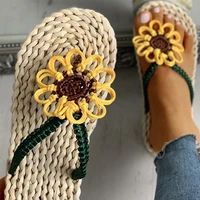 women flip flops slippers straw woven hemp handmade ladies flower shoes smmer slides beach casual female sandals flat 2020 woman