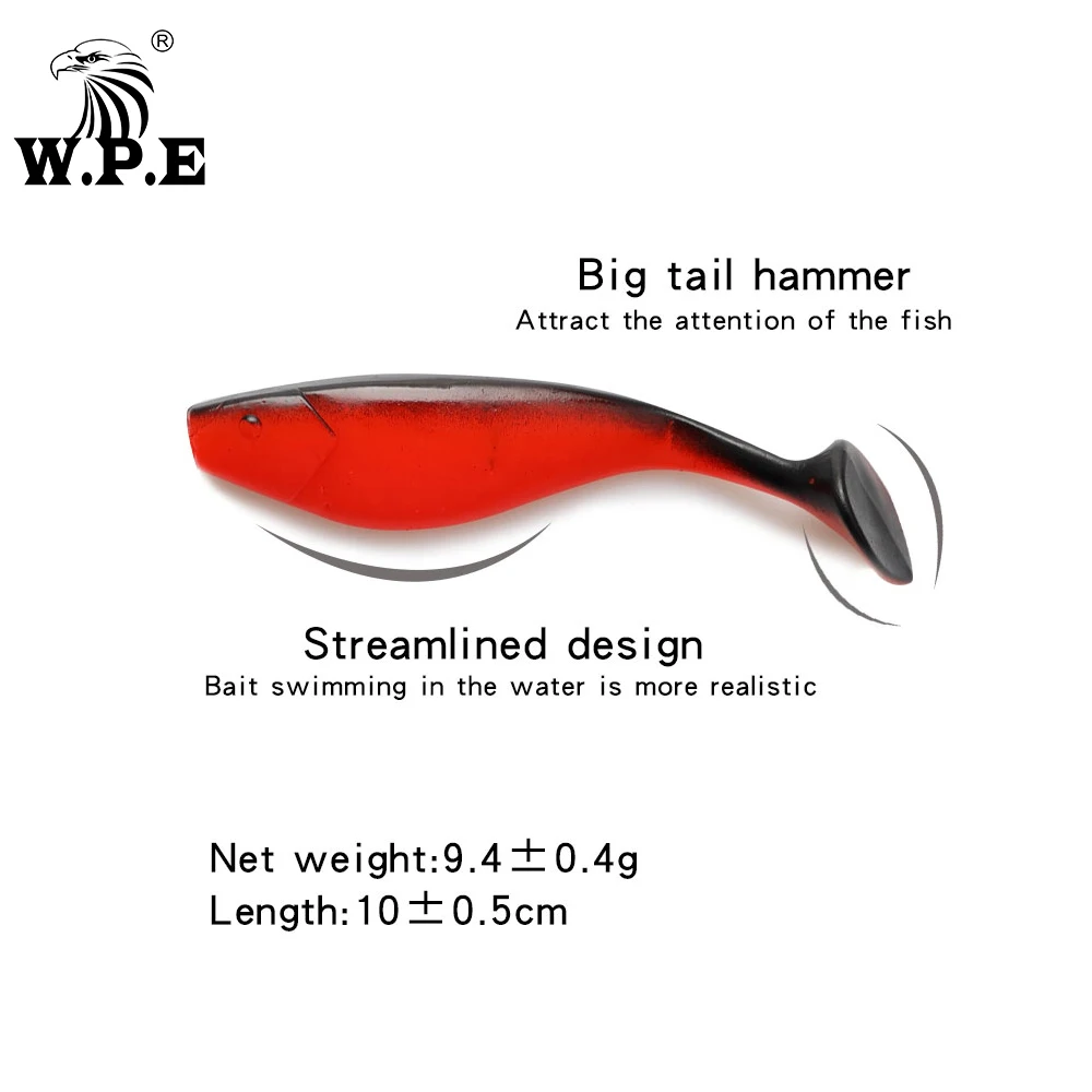 W.P.E Brand 6pcs/pack 100mm Silicone Soft Lure Swim Bait Jigging Lure Soft Body Artificial Soft Lure Wobbler Fishing Tackle