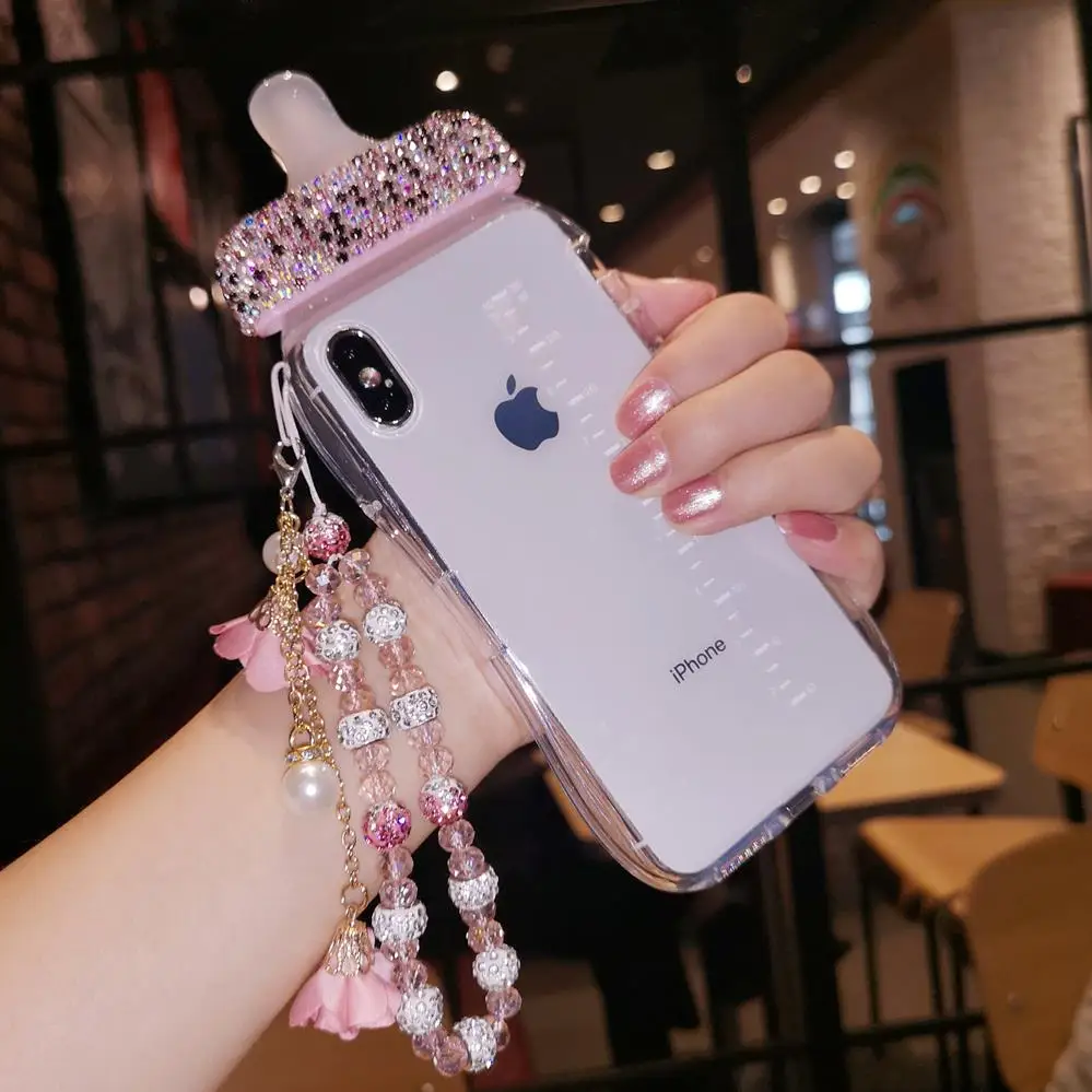 Блестящий Мягкий чехол с детскими бутылками для iphone XS Max прозрачный ремешком iPhone
