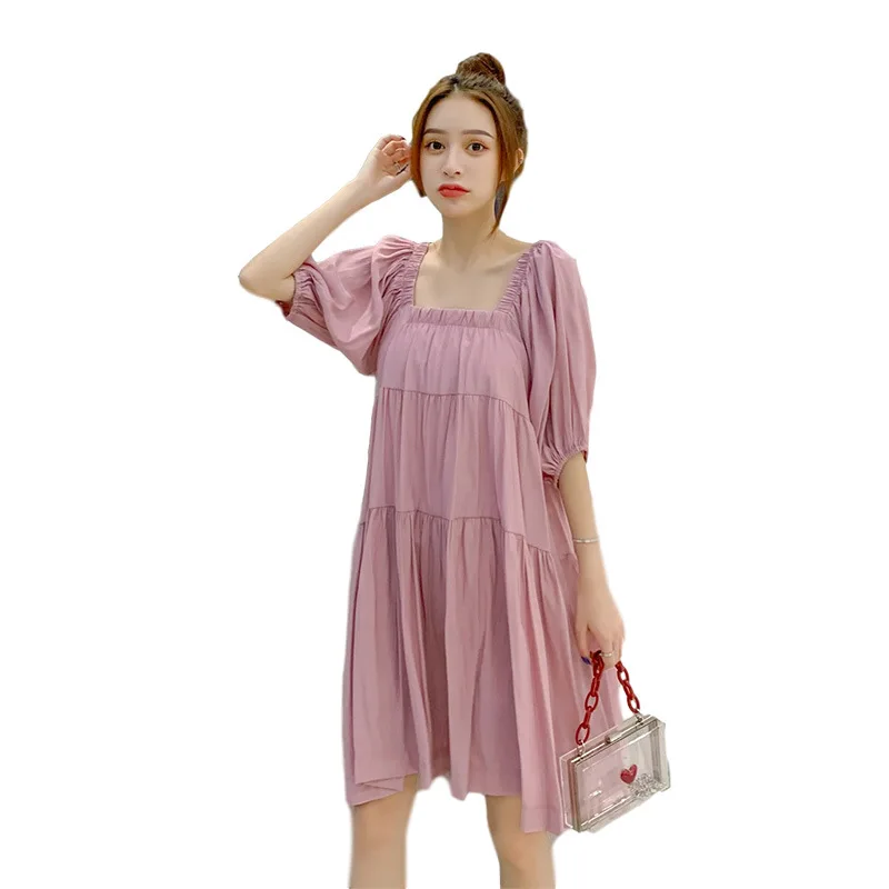 

Maternity Dress Summer Solid Color A Line Short Sleeve Loose Stylish Dress for Pregnant Women Pregnancy Clothes
