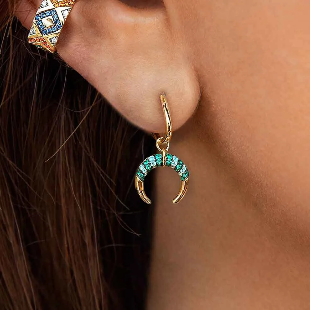 

Ethnic Bohemian Moon Rhinestone Crystal Drop Earrings For Women Tribal Style Ox Horn Crescent Earrings Colorful Striped Earring