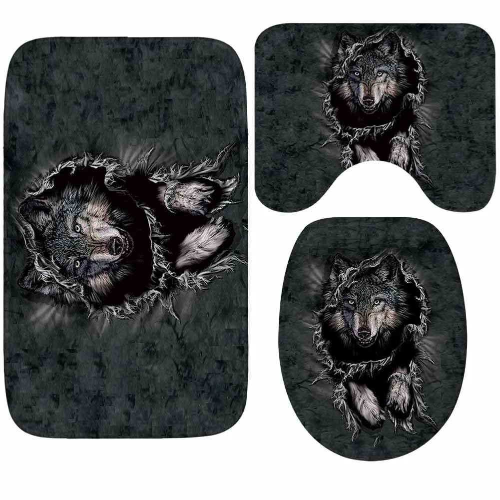 

Zeegle Wolf Printed Bathroom Decoration Bath Mat Toilet Rug Non-slip Bathroom Rugs Carpet Floor Mats 3Pcs Absorbent Shower Pads