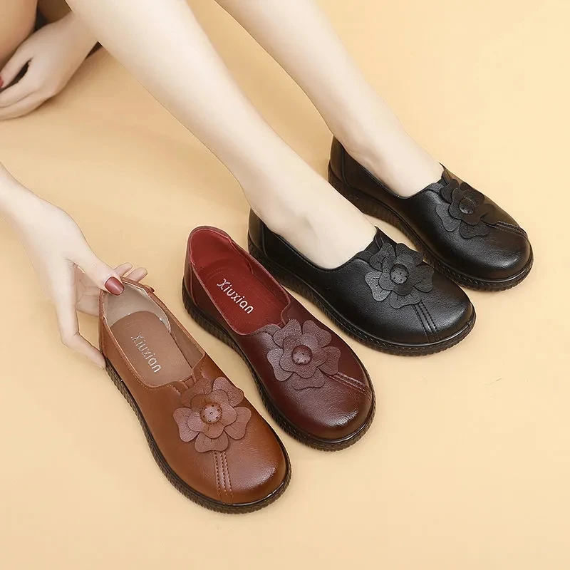 

Vintage spring/autumn shoes women genuine leather flats leisure female casual loafers oxford shoes