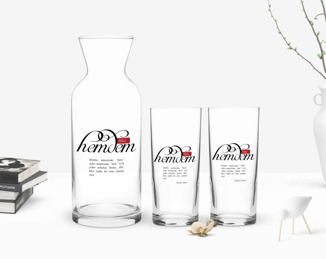 

Персонализированные Цветные принты Mânâ Hemdem дизайн двойной Arrack чашки и графин подарок Seti-1