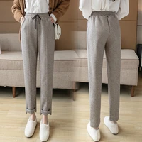 women winter pants thick warm harem pants with drawstring korean fahion solid high waist femme casual trousers pantalones de