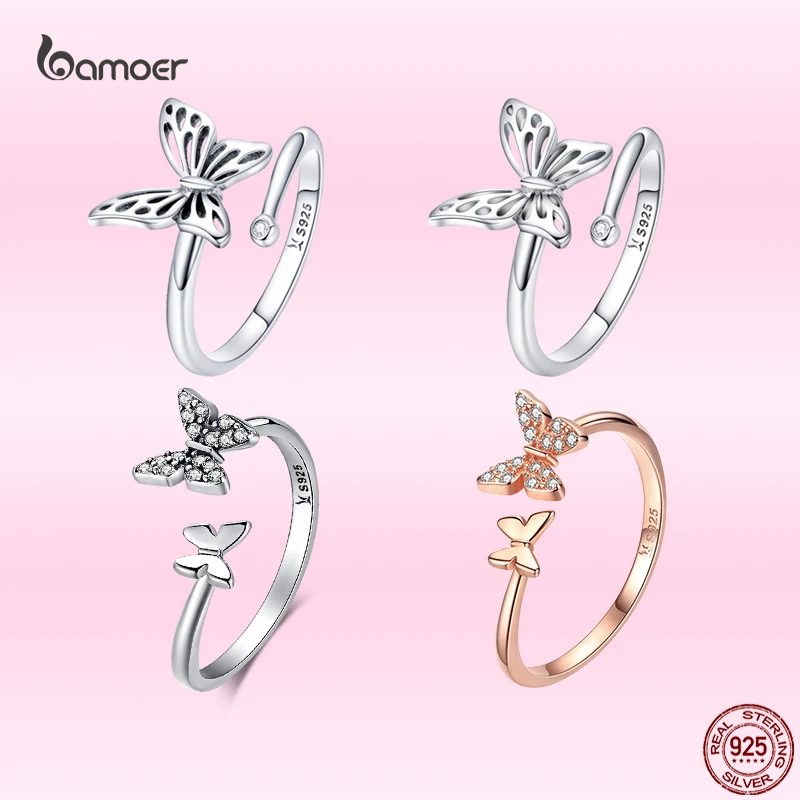 Женское кольцо из стерлингового серебра 925 пробы Bamoer на палец с бабочкой