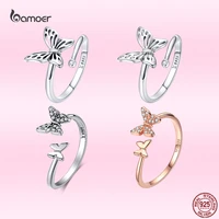 bamoer 925 sterling silver rings for women silver lively butterfly finger ring adjustable open ring female fine jewelry bijoux