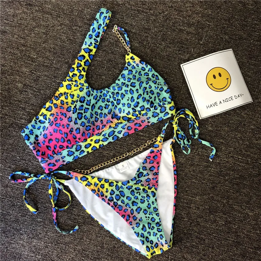 

2021 Sexy Asymmetric Leopard Bikini Female Swimsuit Women Swimwear Two-pieces Bikini set Bather Bathing Suit Swim Lady