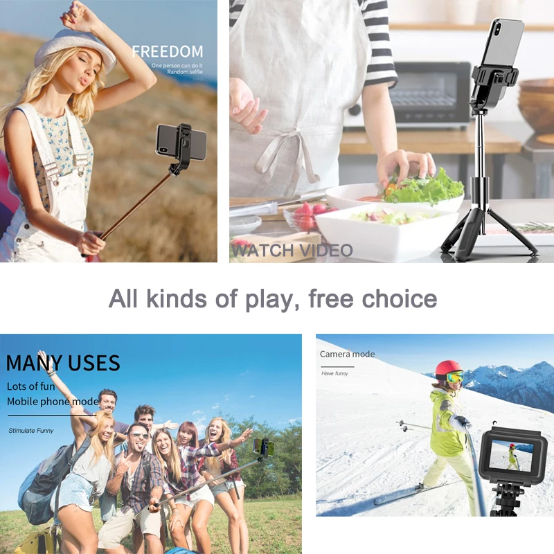 

4 In1 Bluetooth Wireless Selfie Stick Tripod Foldable & Monopods Universal for Smartphones for Gopro and Sports Action Cameras