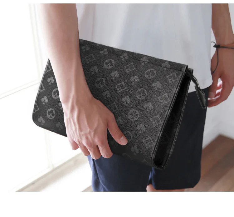 

Luxury clutchs Men Handbag Business Leisure large capacity Purse Leather Wallet plaid clutch Men Wallet Checkerboard Bag