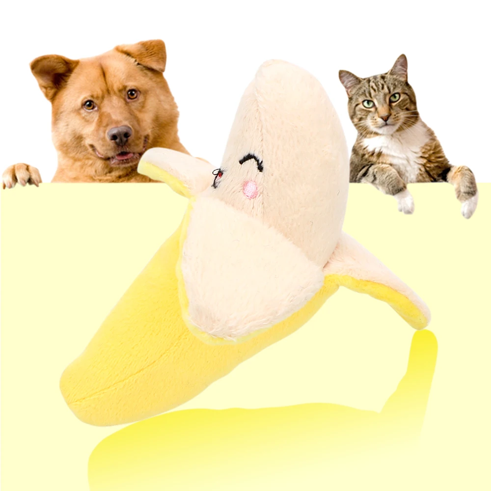 

Puppy Pet Play Chew Toys Dog Toys Cute Dogs Cats Pets Supplies Banana Shape Plush Squeaky Sound Toy Pet Products