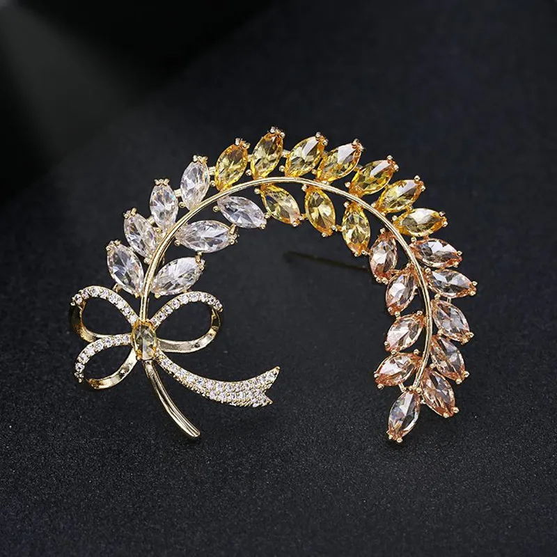 Женская брошь в форме банта элегантная металлическая розового и желтого цвета с