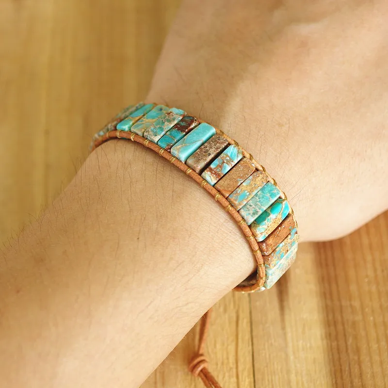 Кожаный браслет император с бусинами в форме трубок чакра женский и мужской