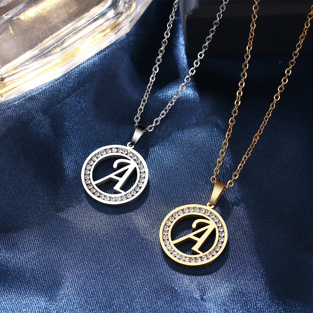 

2021 316L Stainless Steel 26 letters A-Z Necklace NEW Crystal Rhinestone Necklaces For Women Wedding Valentine's Day Gifts