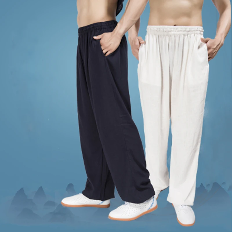 Tai Chi Bloomers Loose Cotton Linen Trousers Martial Arts Kung Fu Running Yoga Home Practice Mens Pants Exercise | Спорт и