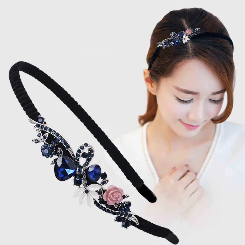 

New Ribbon Retro Hair Hoop Boho Hair Accessories Belt Water Drill Jewelry for Women Hoop Hair Clips for Girls Jewelry Headband