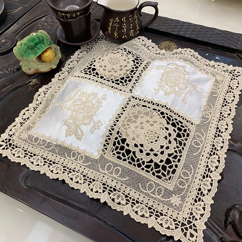 Белая вышитая скатерть для стола подставка под посуду кухни обеденного духовки