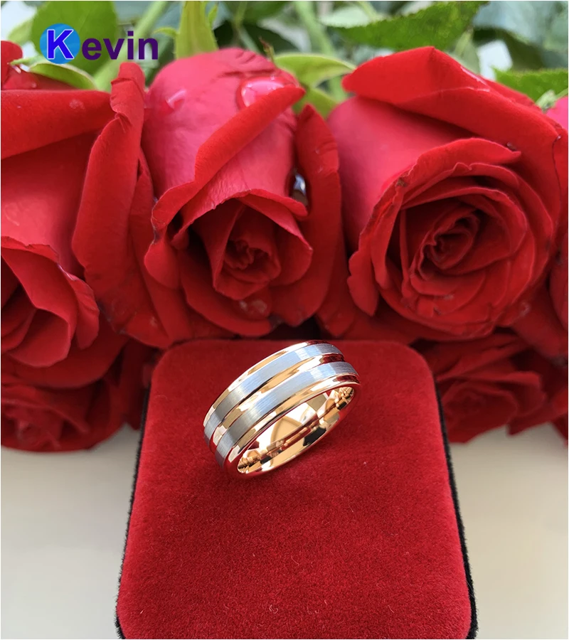 8 мм розовое Золотое обручальное кольцо Вольфрам Для мужчин женщин с центр паз