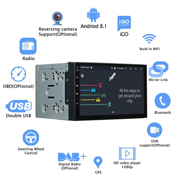 Android 8 0 автомобильный стерео Восьмиядерный 4 Гб ram 32 ГБ rom AV Out gps навигация 2 Din 7