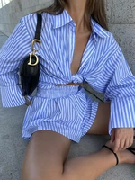 tossy 2022 new casual sets for women 2 piece outfits stripe oversized top shirts and shorts sets tracksuit summer beachwear set