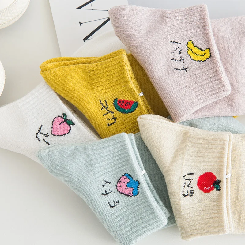 Носки женские с мультяшным принтом уличная одежда милые белые носки фруктов