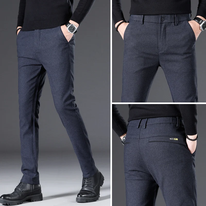 

Spring And Autumn New Men's Fashion Stretch Casual Pants High Quality Brushed Straight-Leg Pants Trendy Korean Youth Trousers