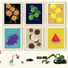 Кухонный постер с фруктами, винтажный постер, мультяшная Картина на холсте, апельсин, лимон, настенное искусство, еда, домашняя декоративная картина, холщовая картина