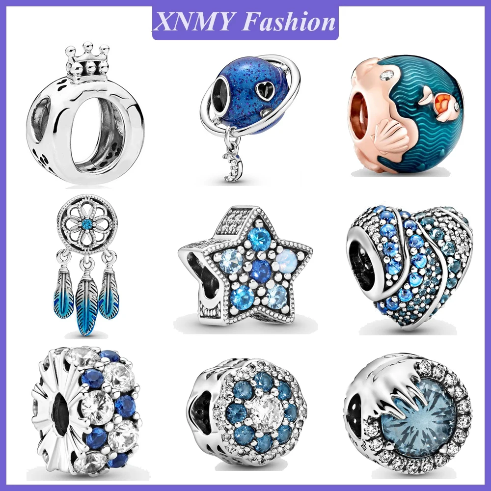 

XNMY Новинка Серебряный цвет блестящая синяя звезда Подвеска подходит для оригинального браслета Pandora DIY для женщин ювелирные изделия