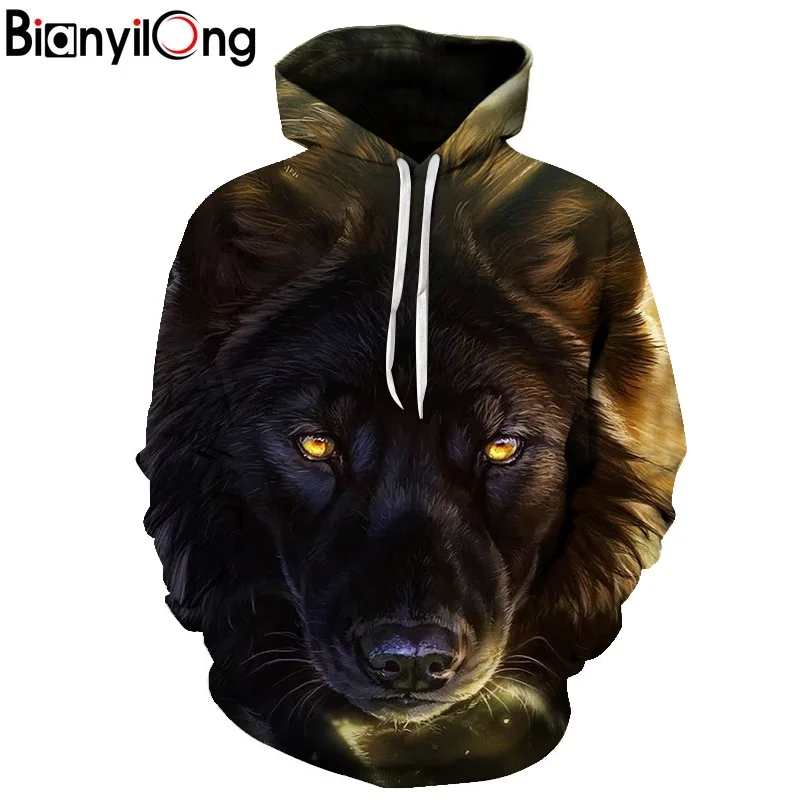 Новая синяя Толстовка с капюшоном мужская толстовка волком Повседневный