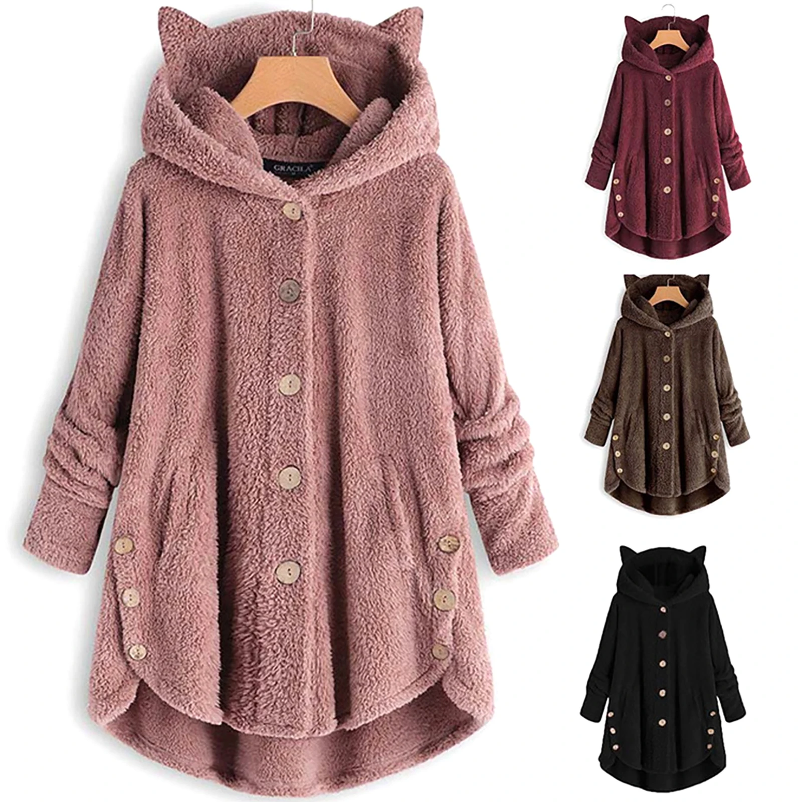 

Женская зимняя куртка на флисе с искусственным мехом размера плюс, теплая куртка с капюшоном и длинными рукавами, пушистые удобные топы с ко...
