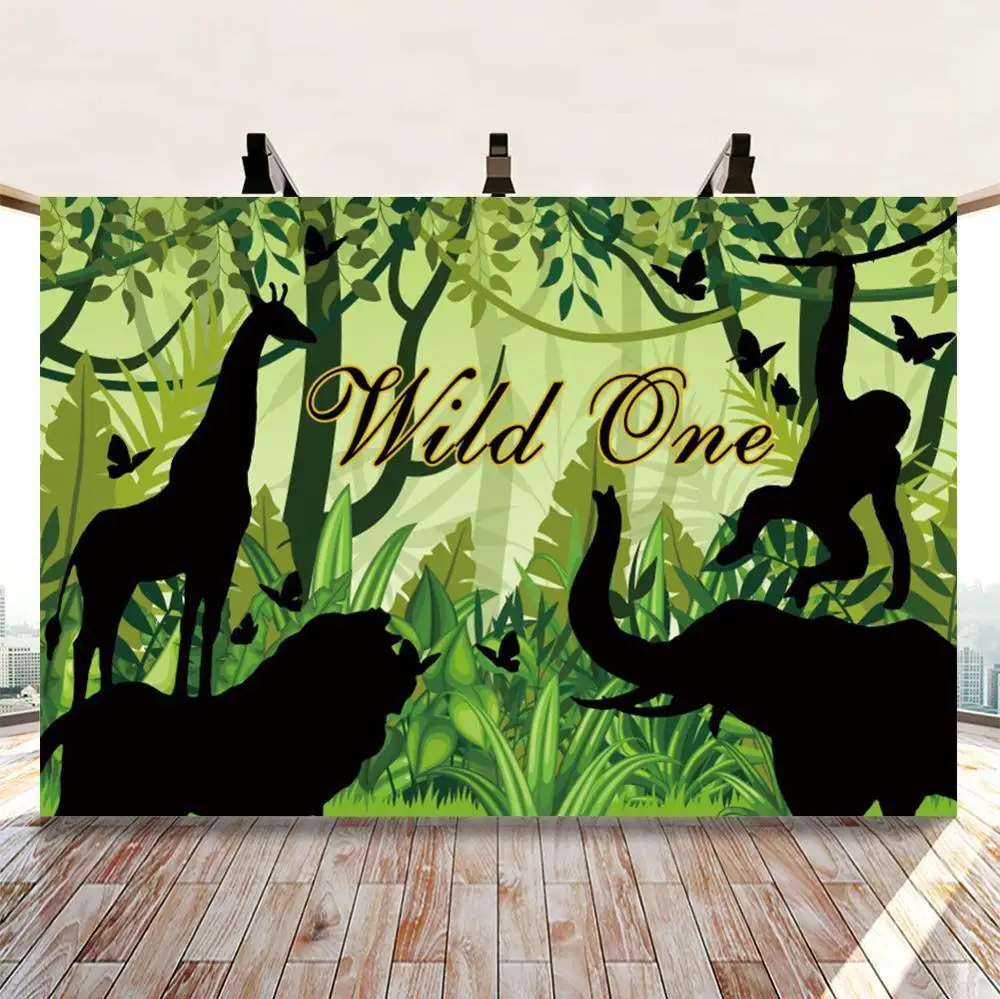 

Wild One Backdrop Animal Shadow 1st Birthday Party Background Photography Child Kids Birthday Party Bannner Backdrops Vinyl