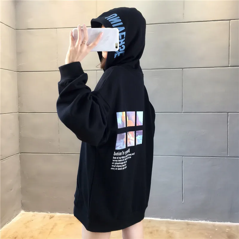

2020Fashion Harajuku Autumn Winter Cotton Hoodie Women Casual Loose Korean Style Sweatshirt Streetwear Flower Printing Pullovers
