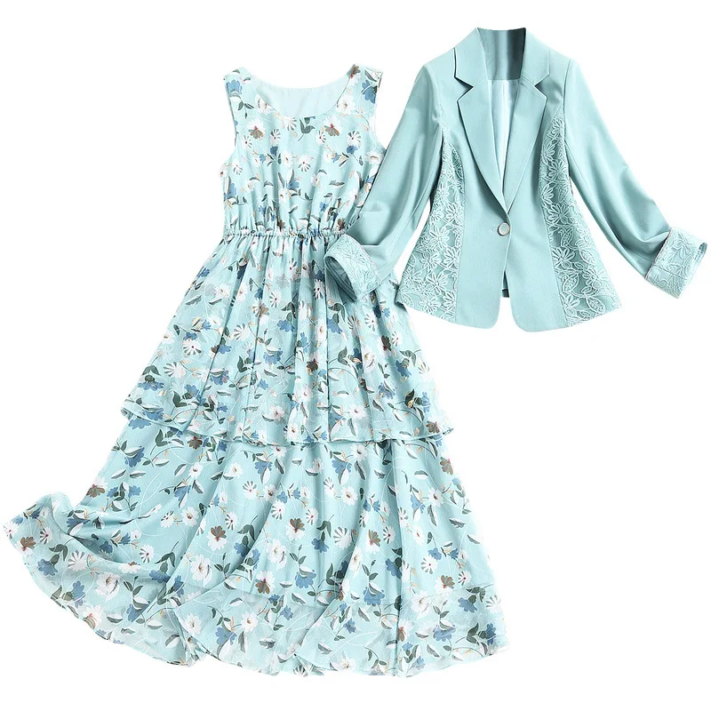 

2021 Spring Summer New Arrival Fashion Elegant Women Clothes High Quality Graceful Blazer Dress Matching 2 Pieces Set