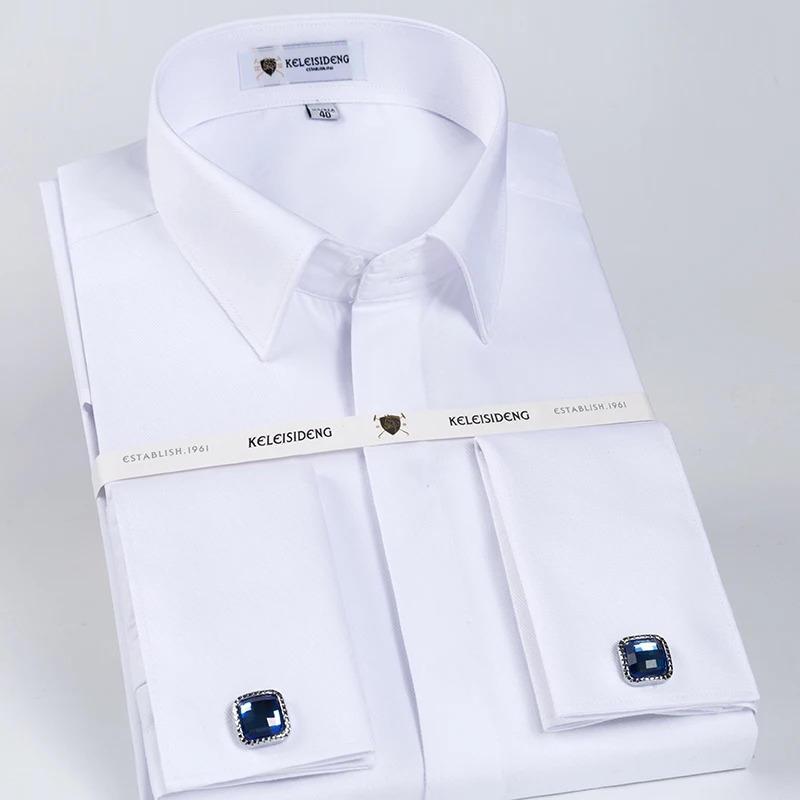 

Men's Covered Buttons French Cuff Dress Shirt Designer Classic Long Sleeve Banquet Wedding White Luxury Shirts