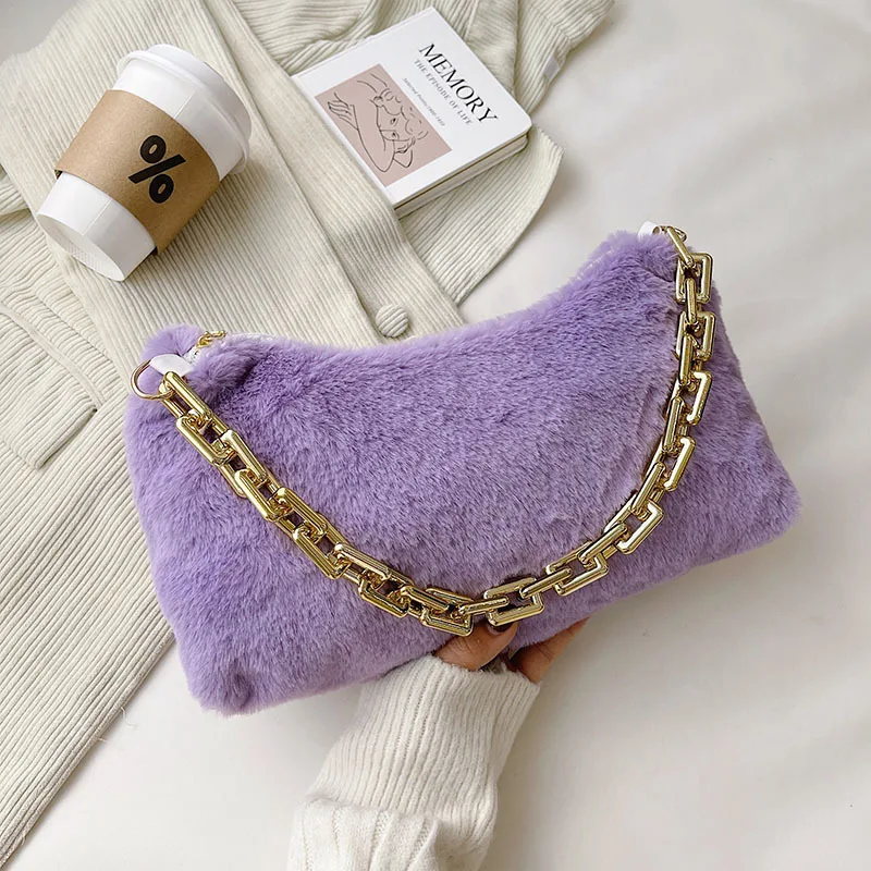 

Color Plush Fashion Retro Ladies Cute One-shoulder Handbag Metal Chain Party Large-capacity Cosmetics Mobile Phone Coin Purse