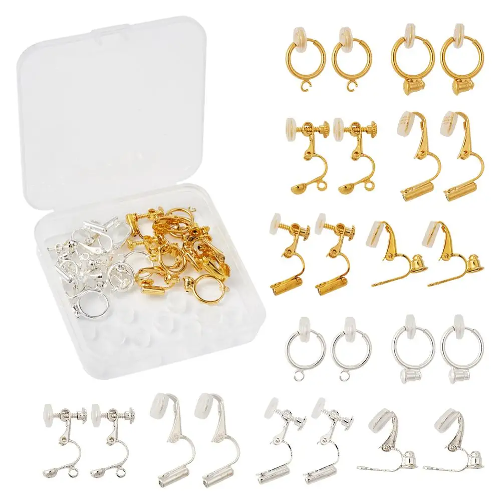 Jewelry Making Kits DIY Earring Set with Clip-on Earrings Findings Plastic Ear Clip Pad Non-pierced Ear Converter Blank Bezel