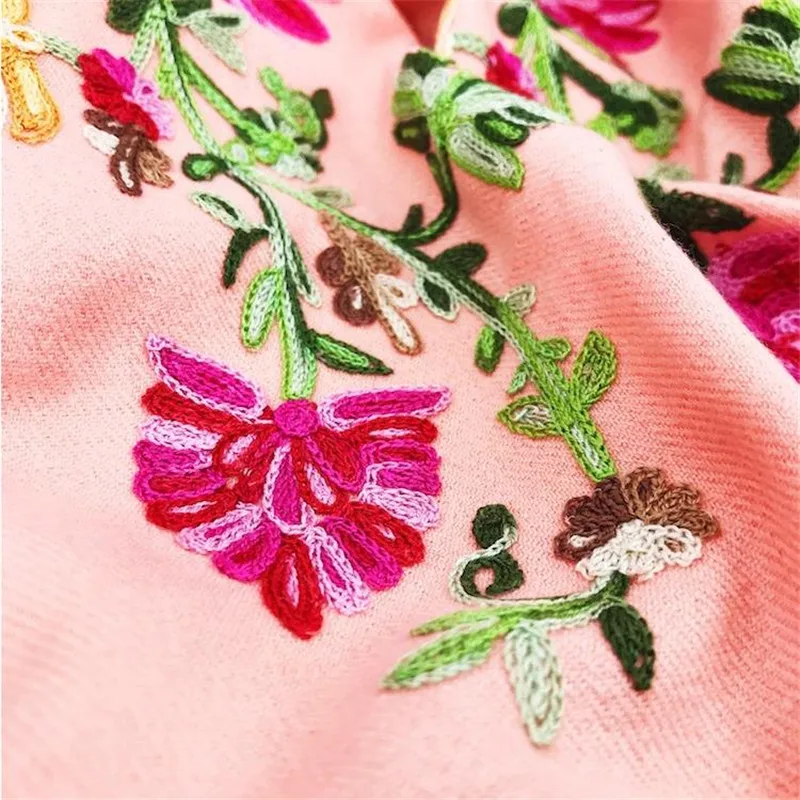 Новый женский шарф из искусственного кашемира с цветочной вышивкой толстый