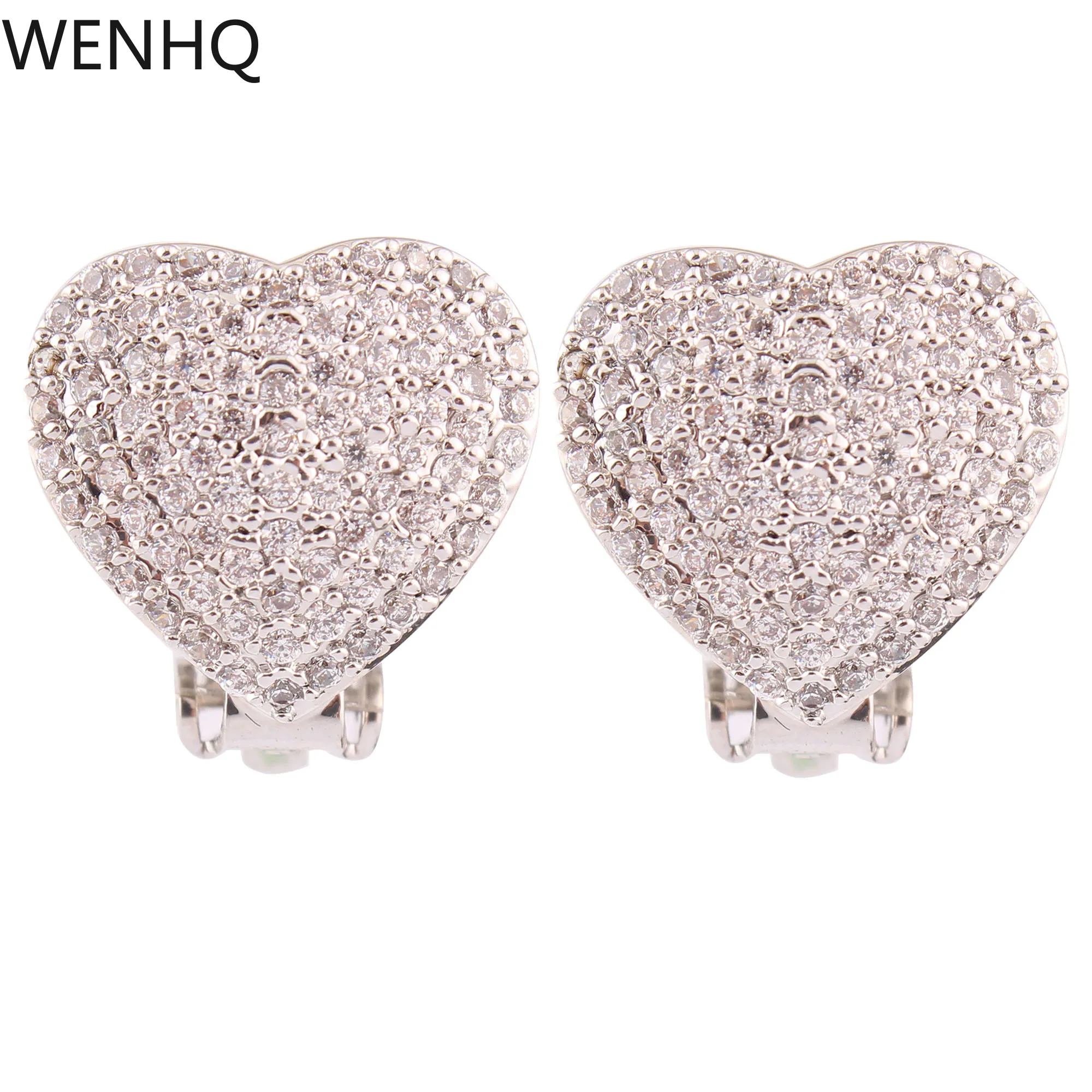 

WENHQ Top Quality AAA Cubic Zircon Stud Clip on Earrings Without Pierced Party Wedding Elegant Hypoallergenic Cuff Earrings 2021