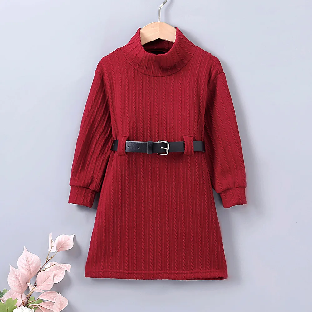 

Новые модели для девочек на весну и осень, однотонное прямое повседневное многоцветное универсальное вязаное платье с длинным рукавом и по...