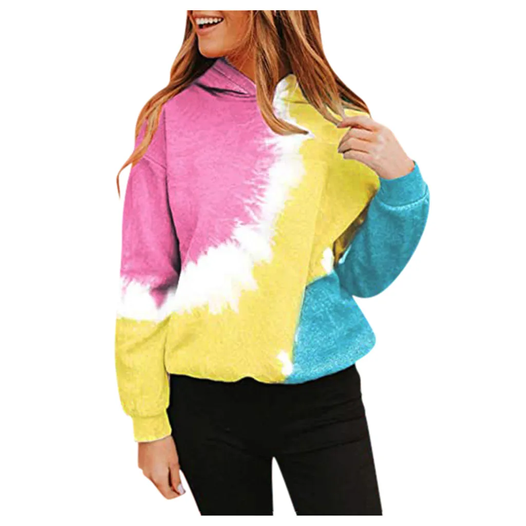 Худи Women Plus Size Tie-dye Printed Gradient Pullover Long Sleeve Sweatshirt Top Толстовка Hoodie Для Женщин Sweetshirts