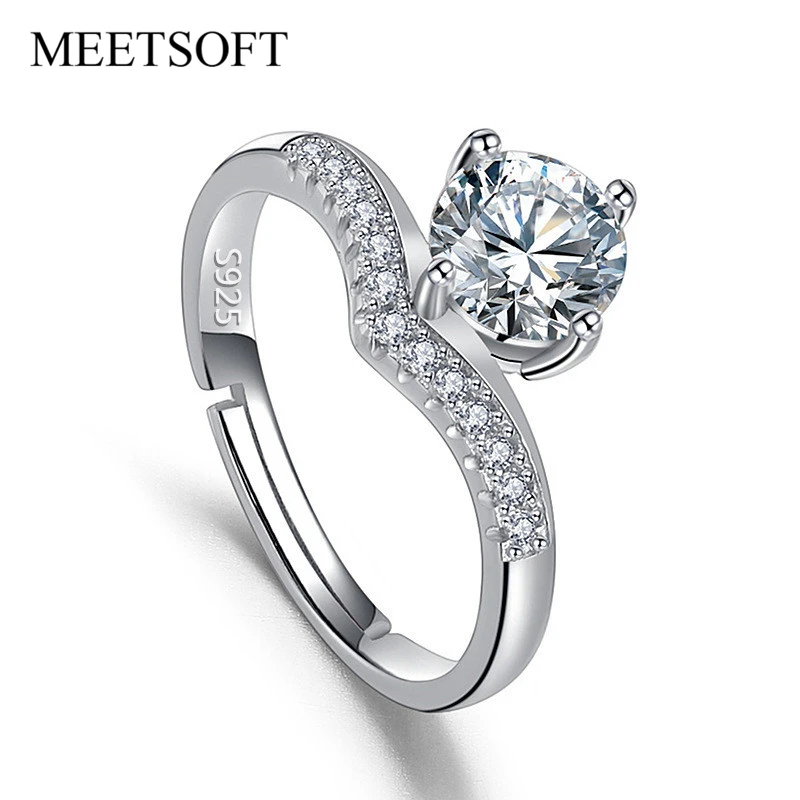 

MEETSOFT модное минималистичное Открытое кольцо из стерлингового серебра 925 пробы с сердцем и муассанитом из циркония для женщин, романтически...