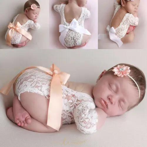 Реквизит для фотосессии новорожденных Одежда боди с милым кружевным бантом