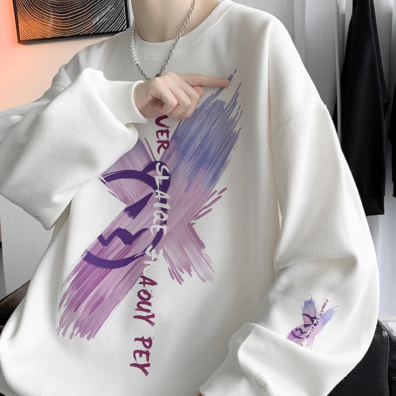 

Толстовка мужская с длинным рукавом, Свитшот в стиле Харадзюку, Худи оверсайз с принтом вилки, тонкая свободная винтажная уличная одежда для подростков